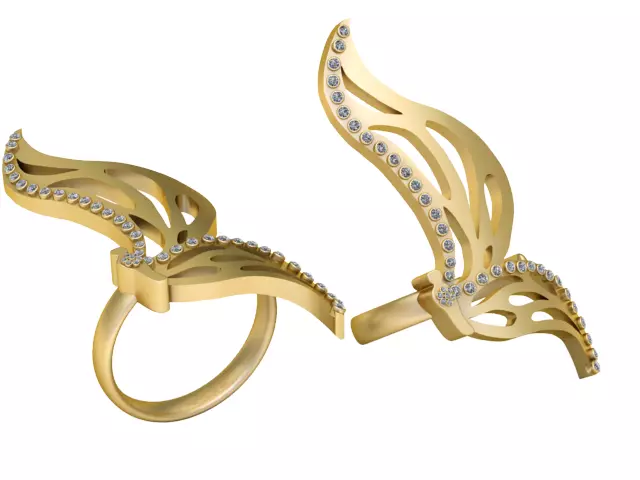 Winged Diamond Gold Statement Ring 3D print model