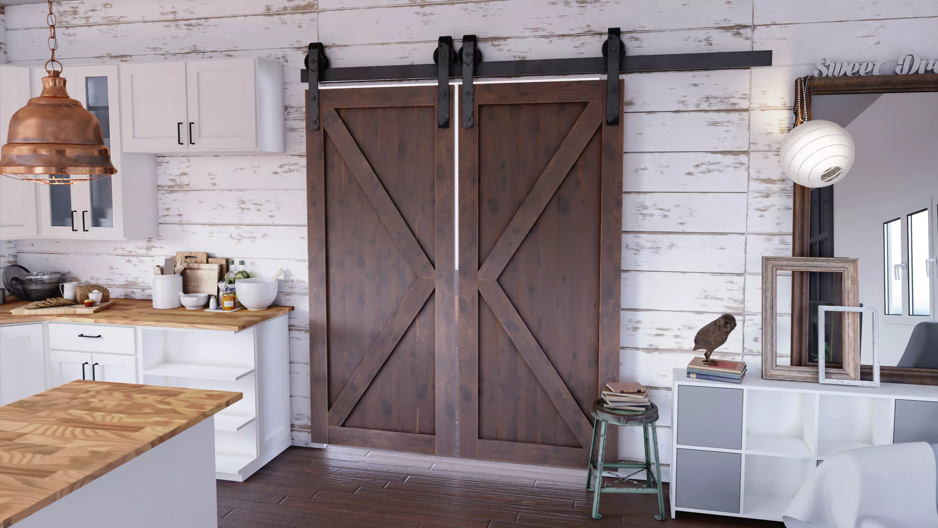 Sliding Barn Door Low-poly 3D model_0