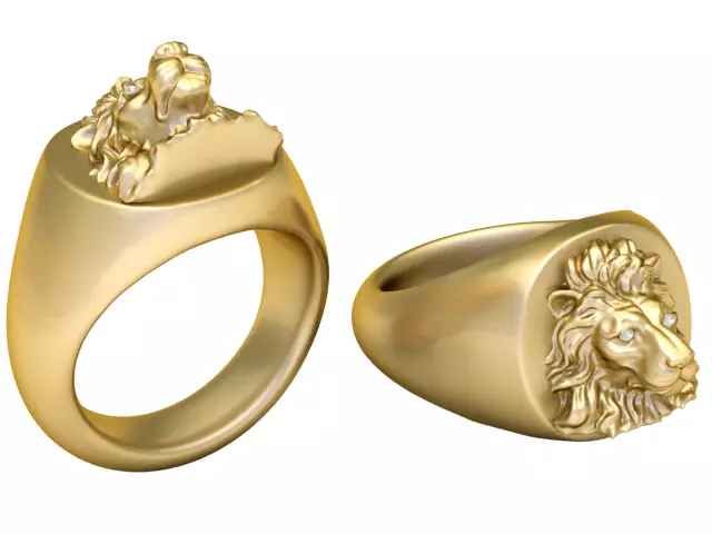 Lion Head Gold Signet Ring 3D print model