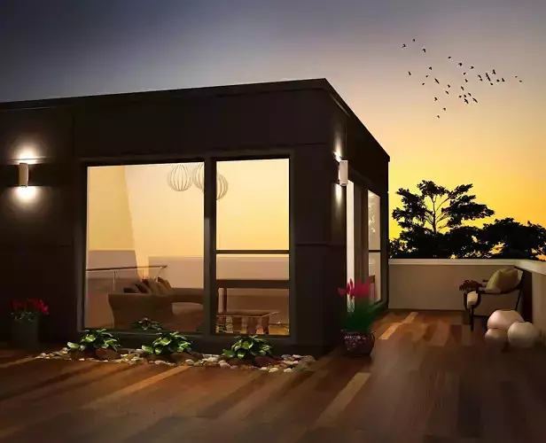 Exterior modern house at dusk