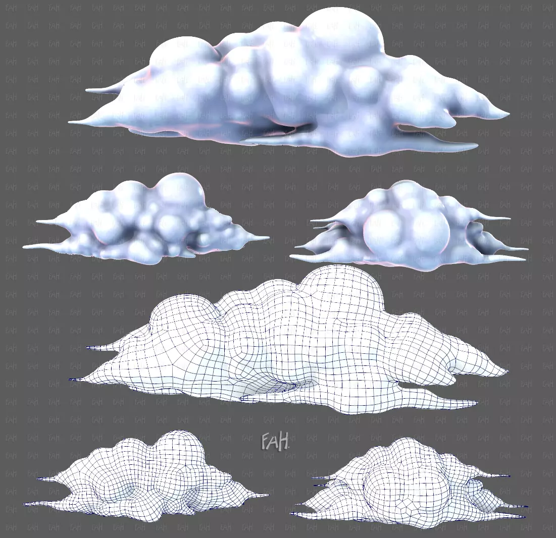 Clouds cartoon V10 Low-poly 3D model