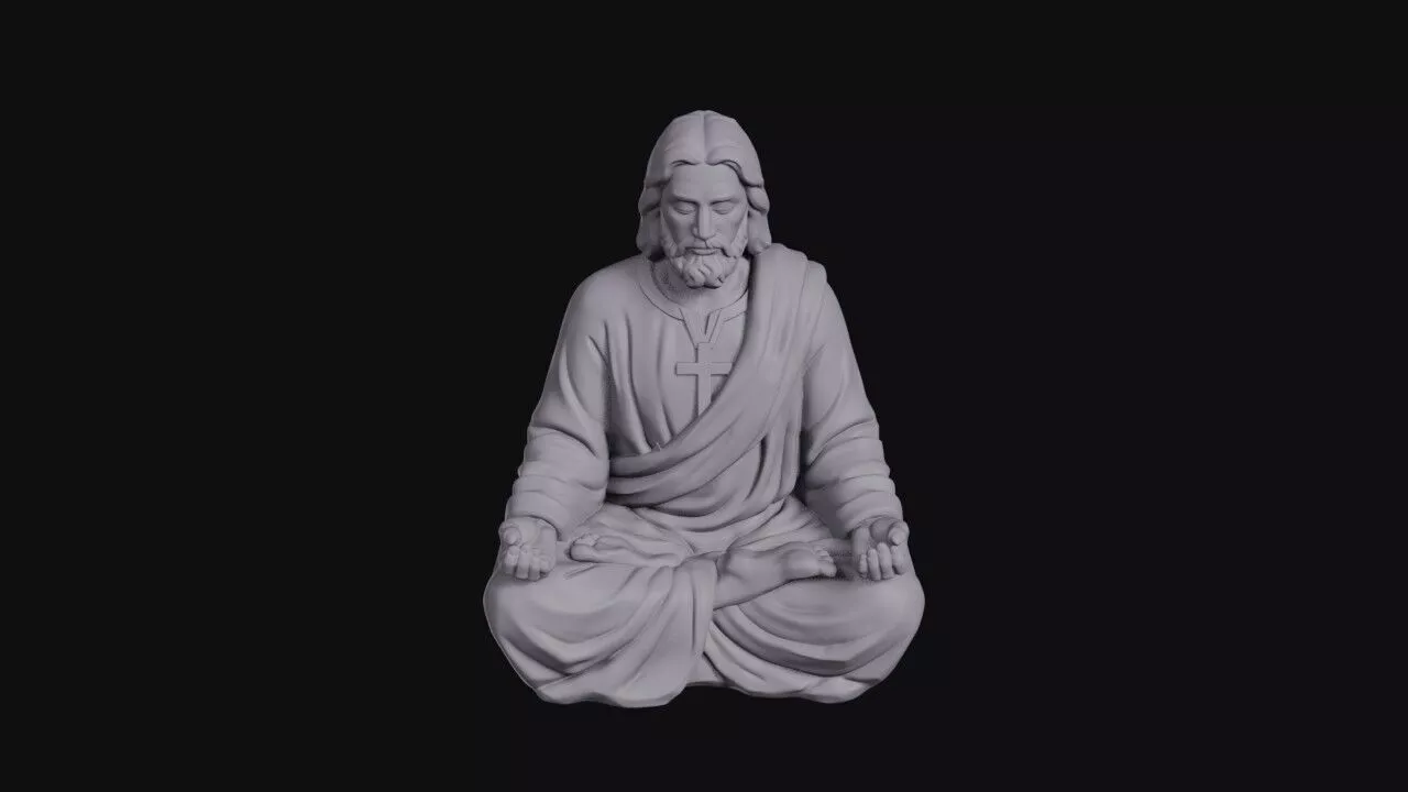 Bearded Christ Seated Cross Legged In Deep Meditation 3D print model