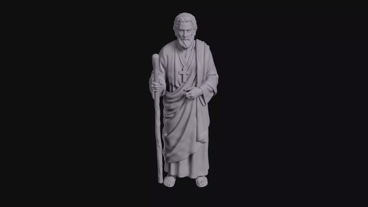 Bearded Pilgrim With Staff And Cross Necklace 3D print model