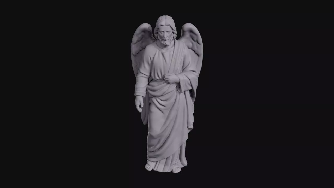 Bearded Winged Angel Standing With Lowered Gaze 3D print model