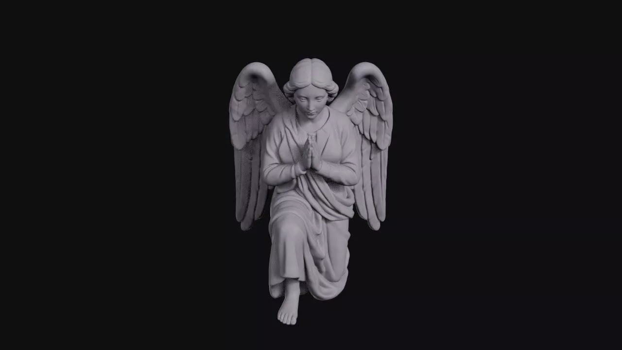 Kneeling Female Angel Praying With Feathered Wings 3D print model