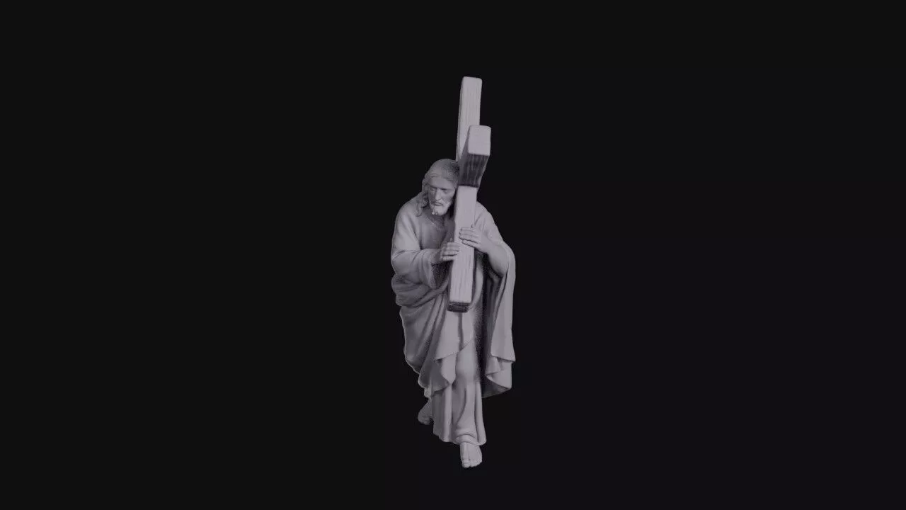 Bearded Christ Carrying A Heavy Wooden Cross 3D print model
