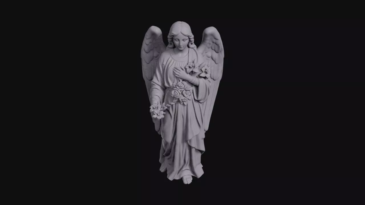 Female Angel Holding Roses And Lilies Bouquet 3D print model
