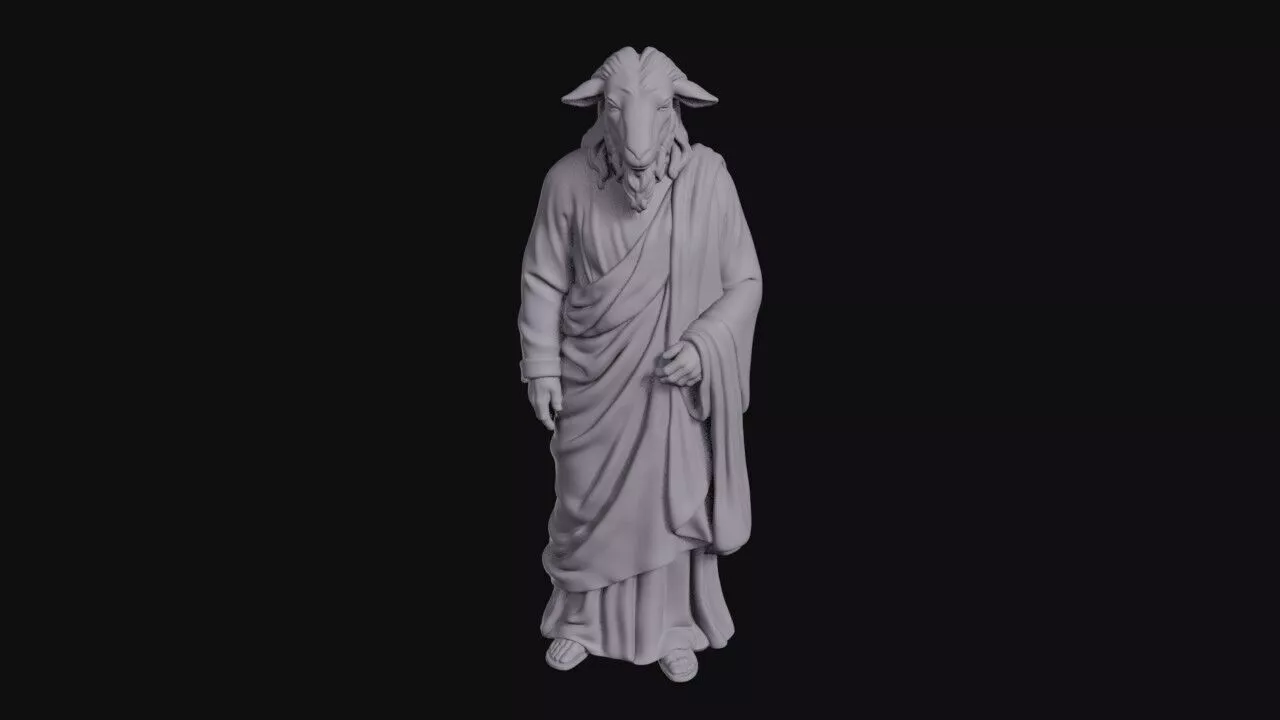 Standing Goat Headed Figure In Draped Robe 3D print model
