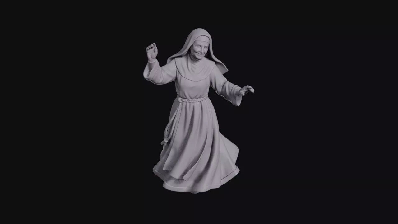 Dancing Elderly Nun In Habit With Rope Belt 3D print model