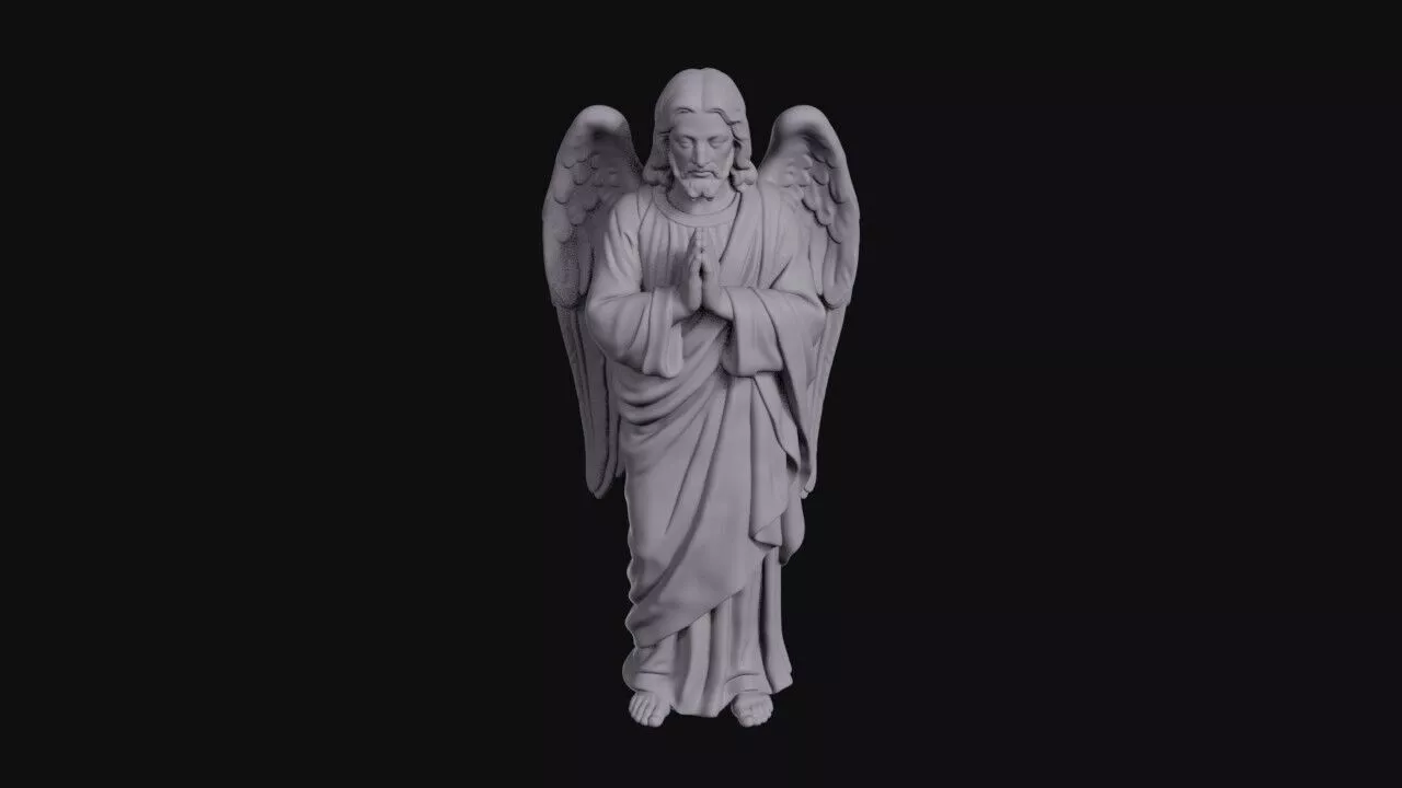 Bearded Winged Angel Praying With Folded Hands 3D print model