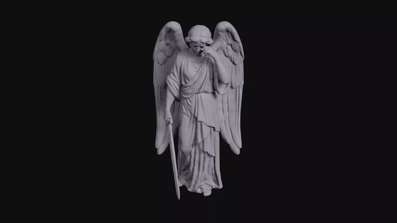 Weeping Winged Angel Holding A Lowered Sword 3D print model