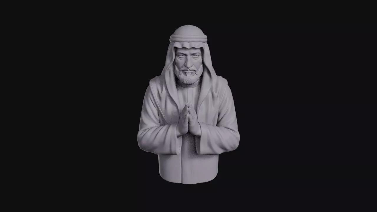 Bust Of Bearded Man Praying In Headscarf 3D print model