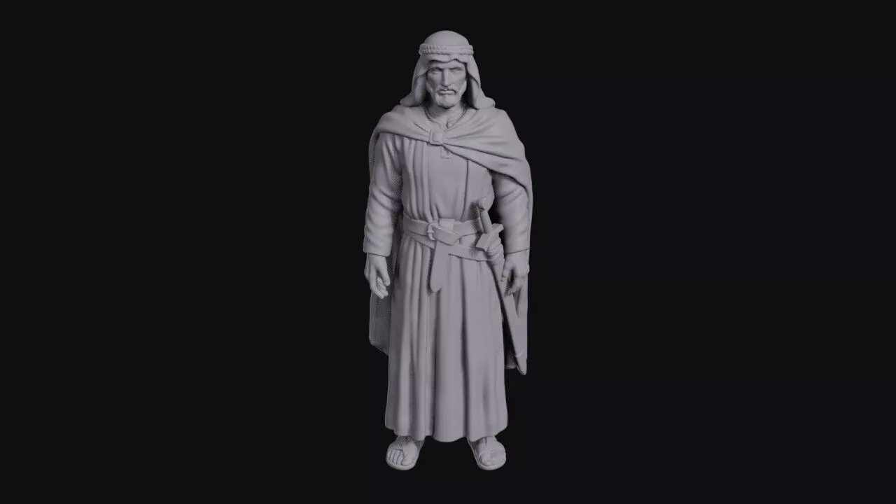 Robed Desert Traveler Wearing A Belted Sword 3D print model