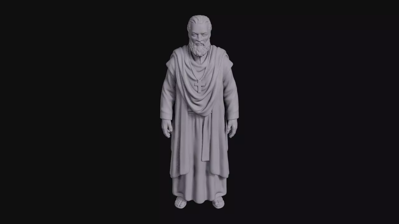 Solemn Elder In Shawl Wearing A Cross Necklace 3D print model