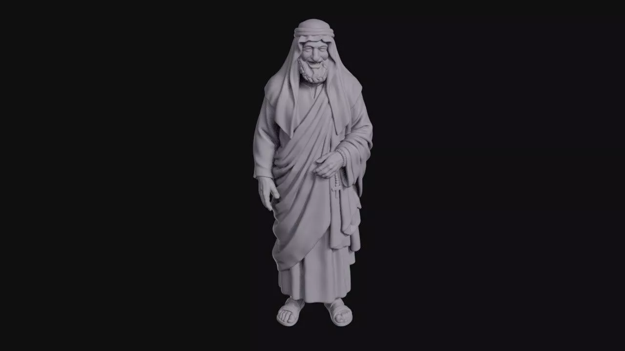 Smiling Robed Man In Headdress Holding Rosary Beads 3D print model