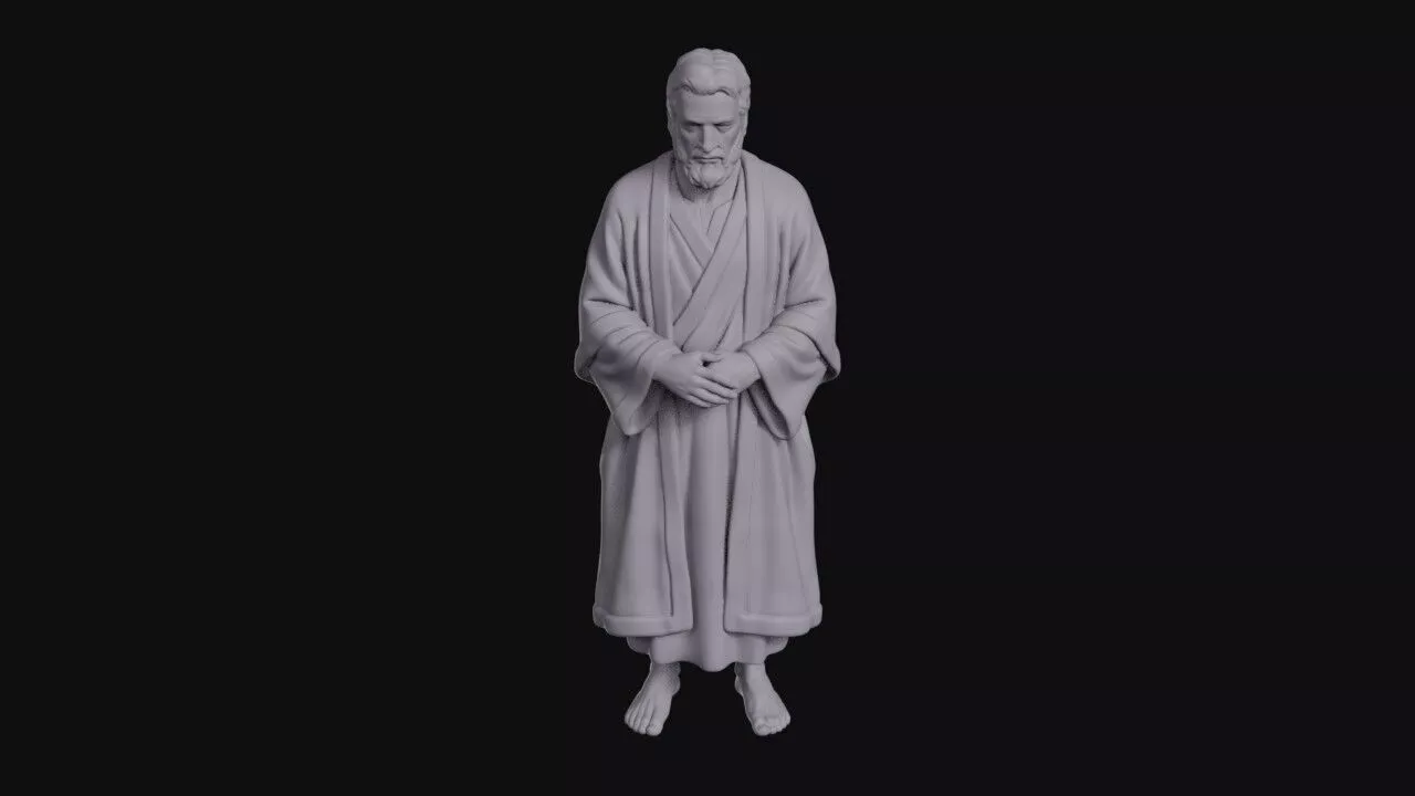 Barefoot Robed Disciple Standing With Hands Clasped 3D print model