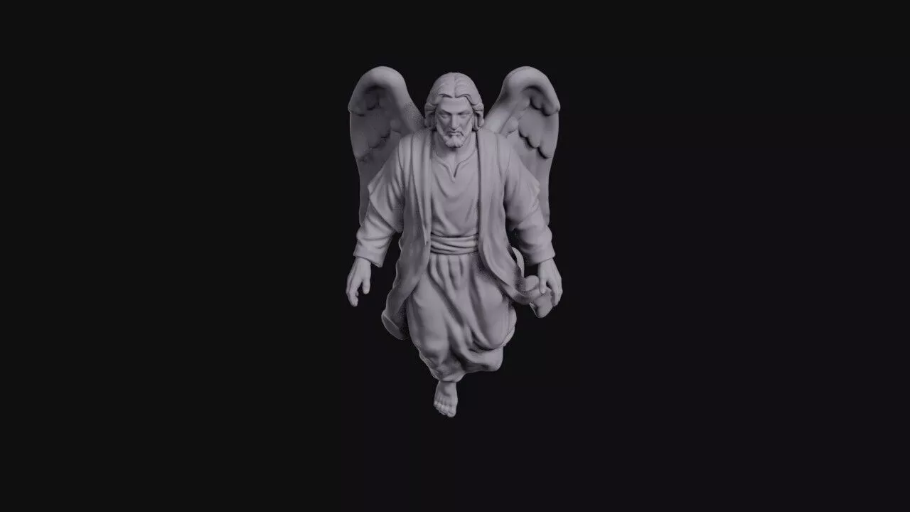 Bearded Winged Angel Ascending In Loose Robes 3D print model