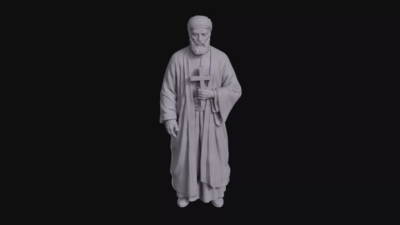 Turbaned Bearded Elder Holding A Wooden Cross 3D print model