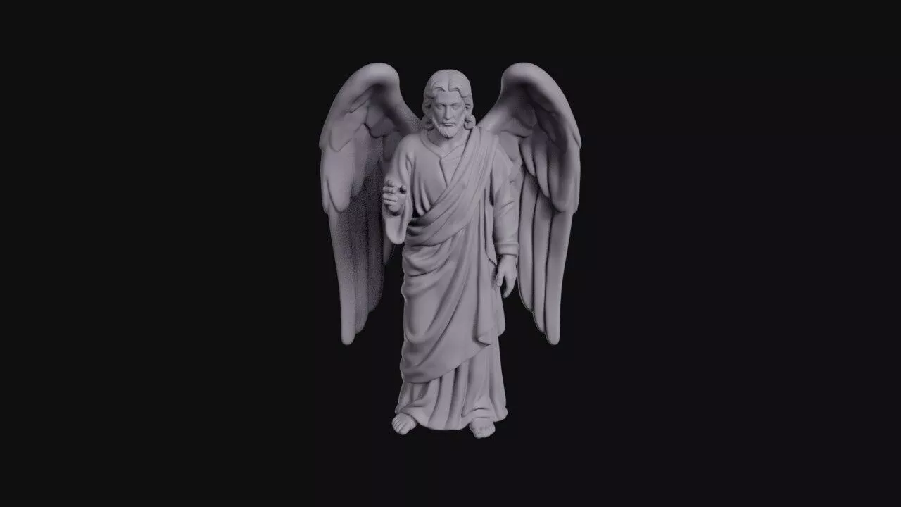 Bearded Winged Angel Gesturing In Draped Robe 3D print model