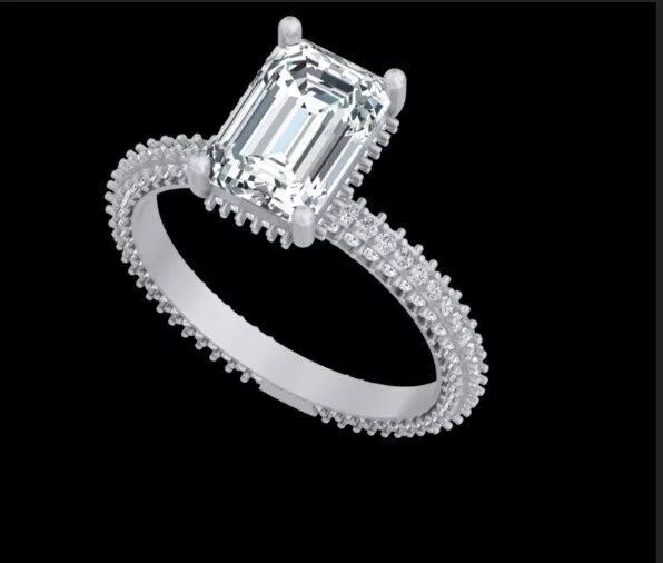 Emerald Cut Double Pave Diamond Engagement Ring Free 3D print model