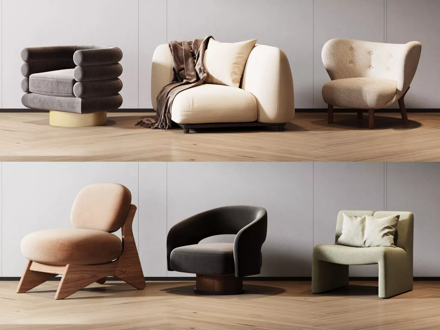lamb fleece living room reception armchair single sofa 3D model