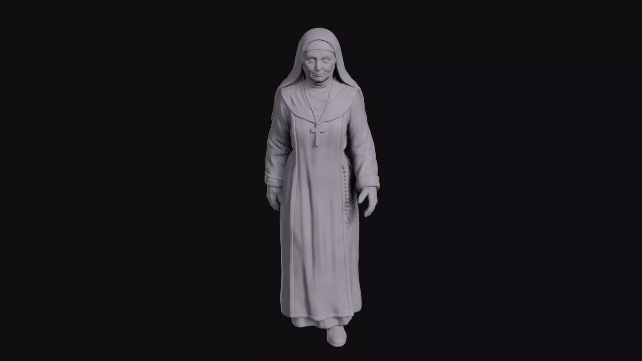 Walking Elderly Nun With Cross And Rosary 3D print model