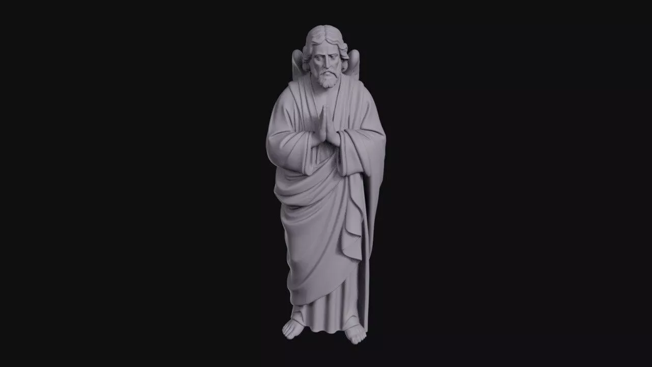 Praying Winged Angel With A Bearded Solemn Face 3D print model