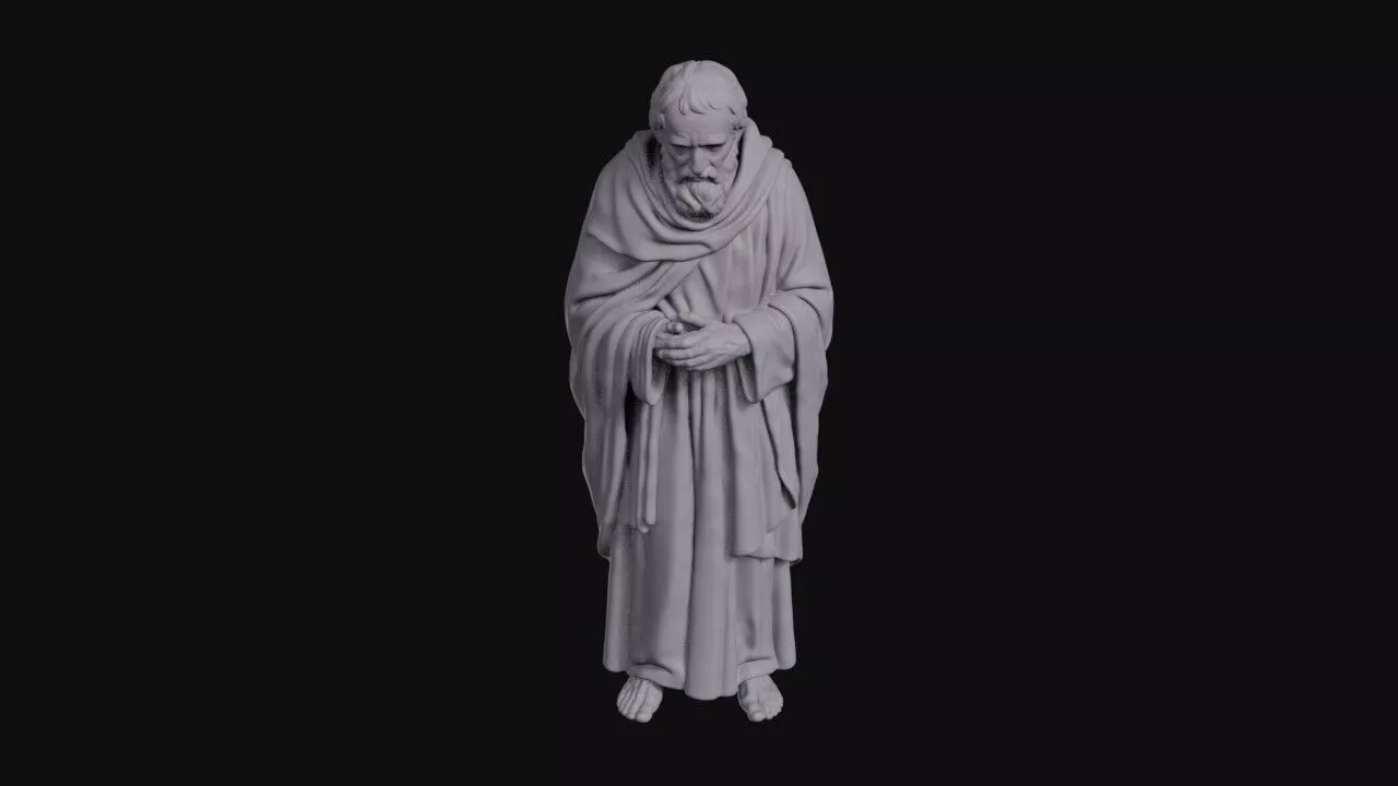 Sorrowful Old Man In A Heavy Woolen Cloak 3D print model