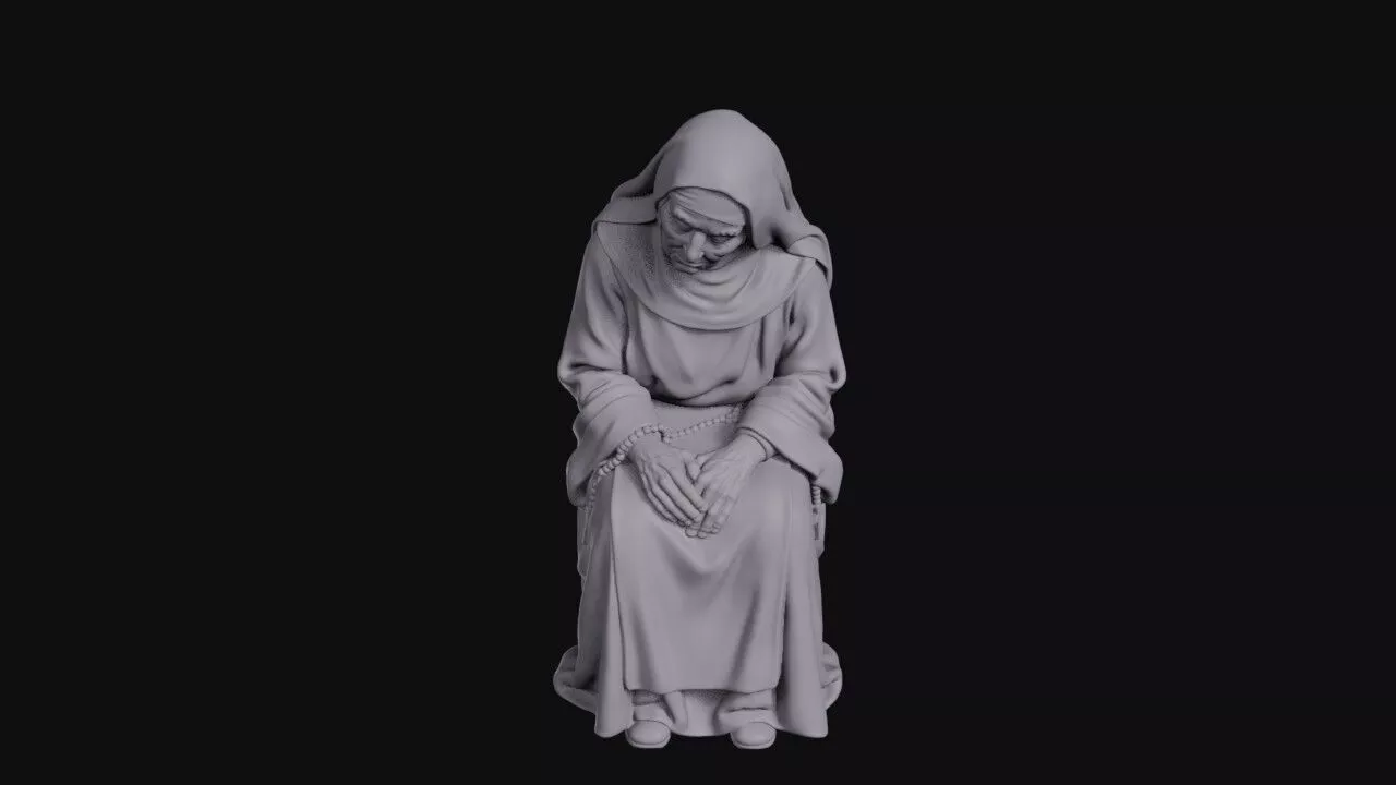 Elderly Nun Seated Holding A Rosary Chain 3D print model