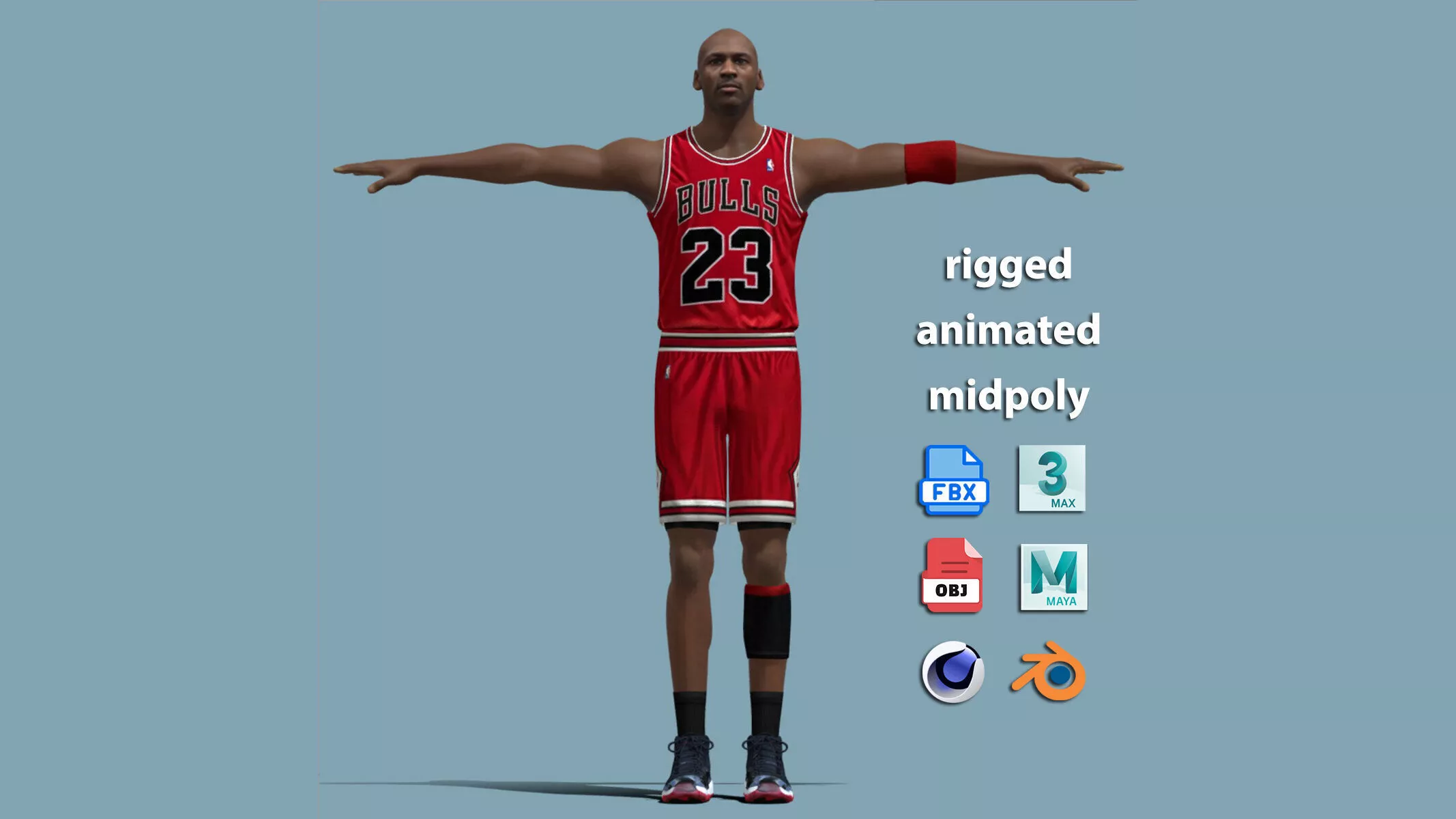 T-Pose Rigged Michael Jordan Chicago Bulls 1998 3D model
