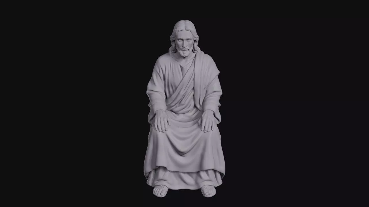 Long Haired Christ Seated In Draped Mantle 3D print model