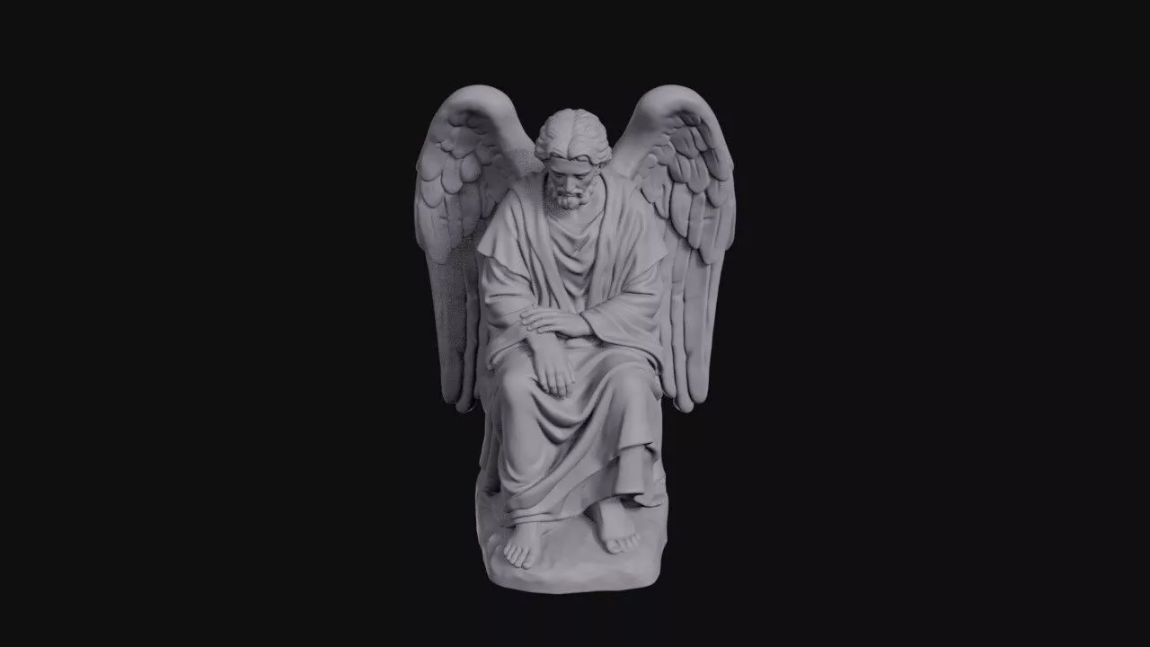 Winged Bearded Angel Seated Upon A Rock 3D print model