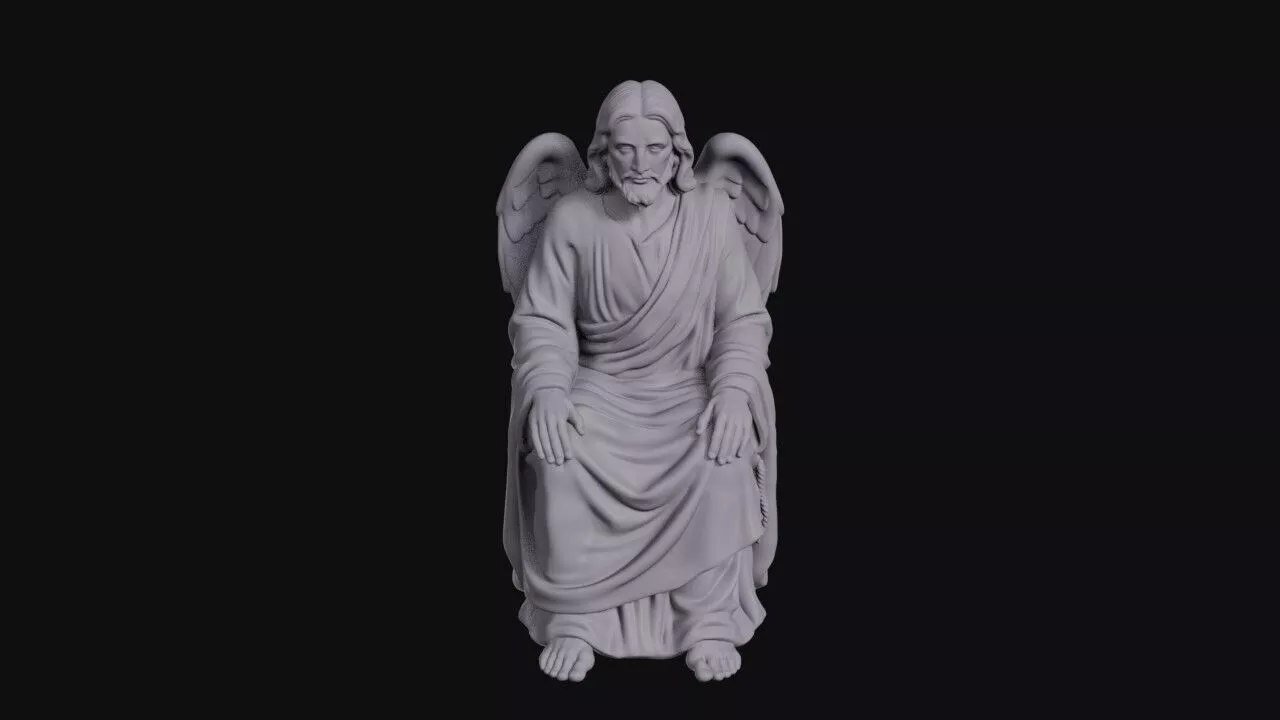 Seated Winged Angel Resting Hands On Knees 3D print model