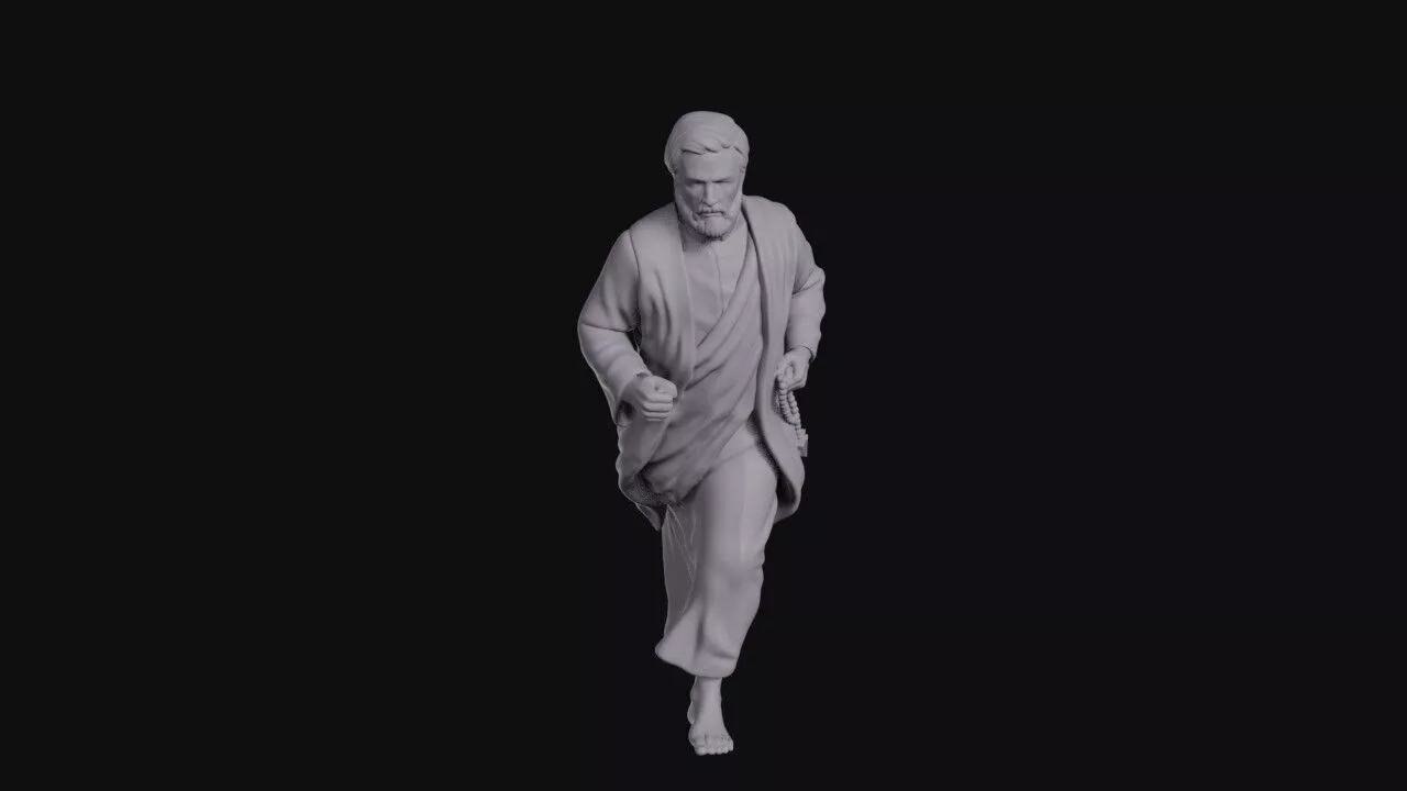 Running Priest Clutching A Rosary And Cross 3D print model