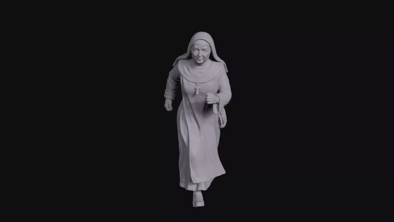 Elderly Nun Running In Habit And Veil 3D print model