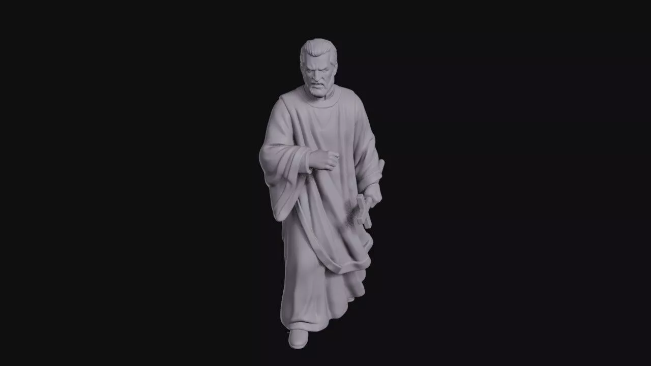 Angry Priest In Robes Gripping A Cross 3D print model