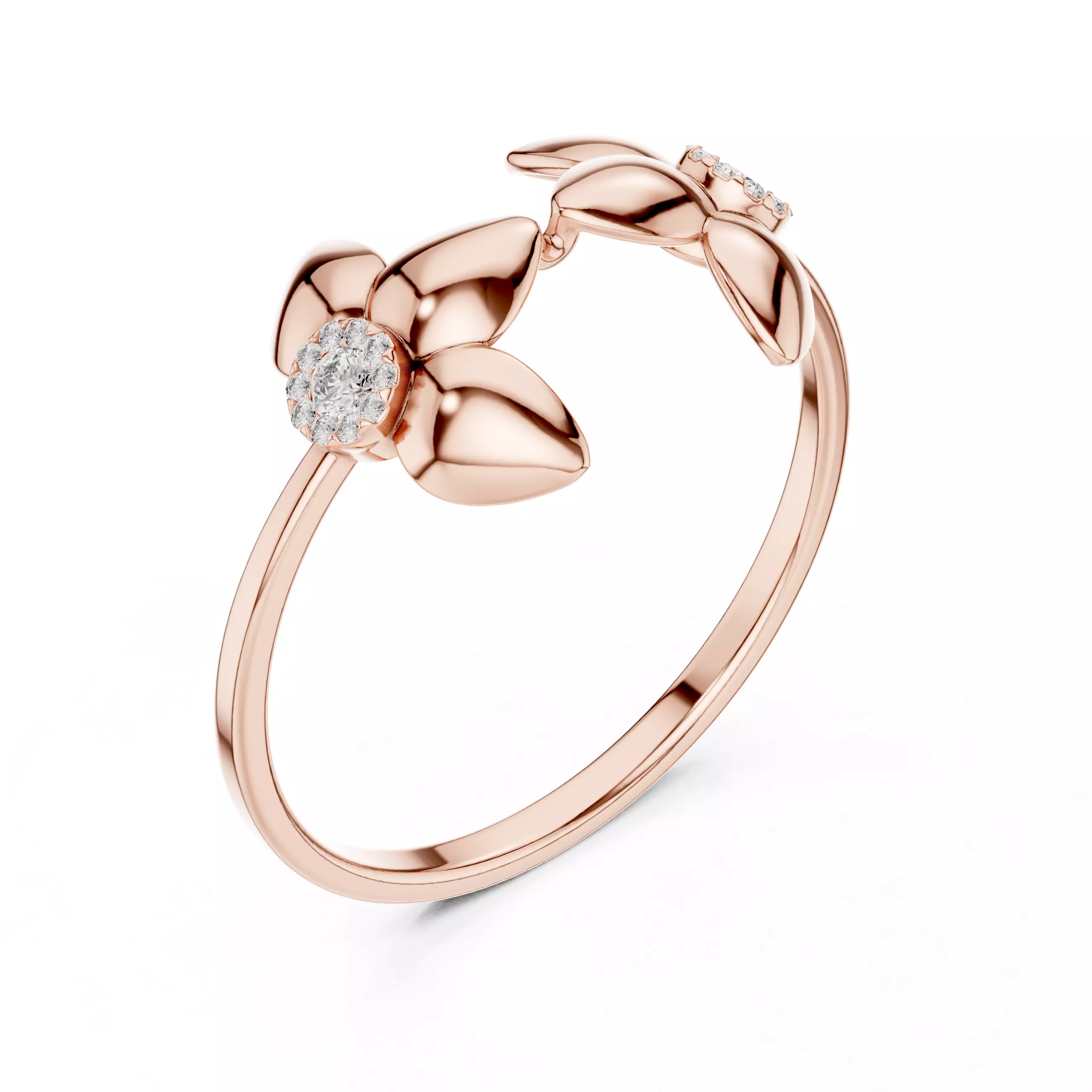 Two Flower Floral Bypass Diamond Ring Free 3D print model
