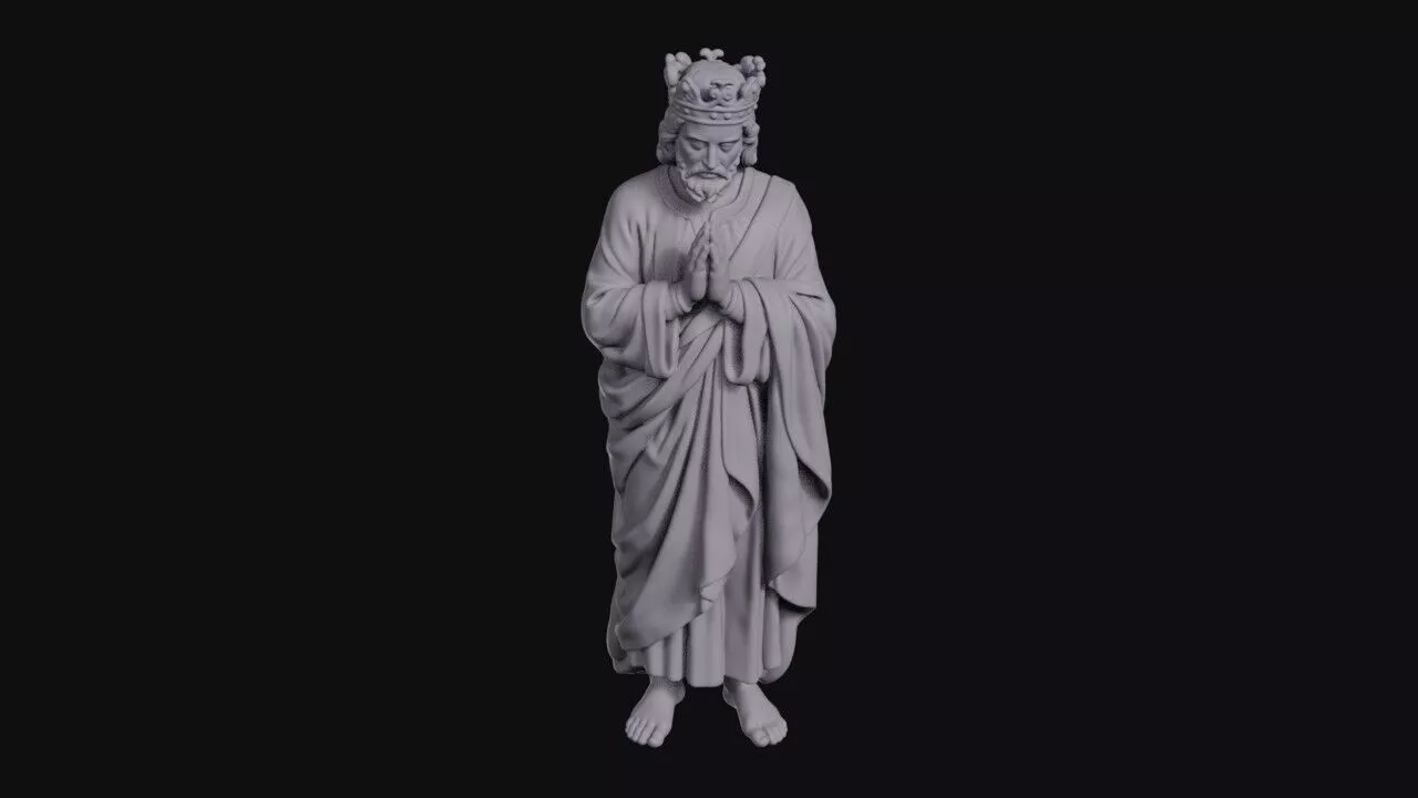 Crowned Bearded King Praying With Hands Together 3D print model