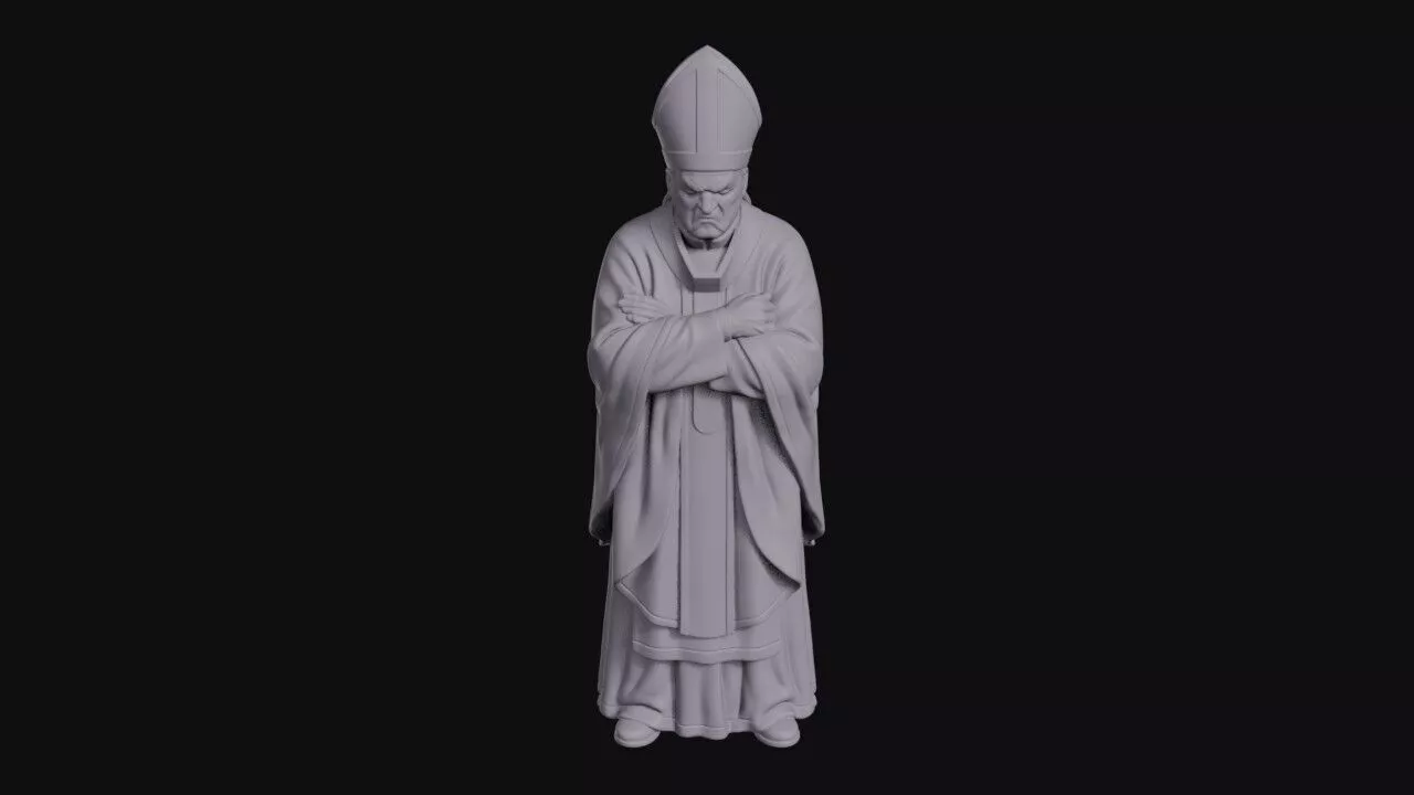 Stern Bishop With Crossed Arms Wearing A Mitre 3D print model