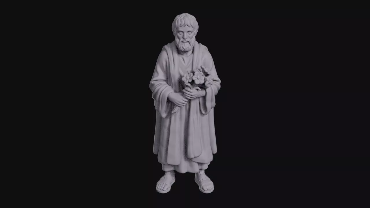 Robed Bearded Saint Holding A Bouquet Of Flowers 3D print model