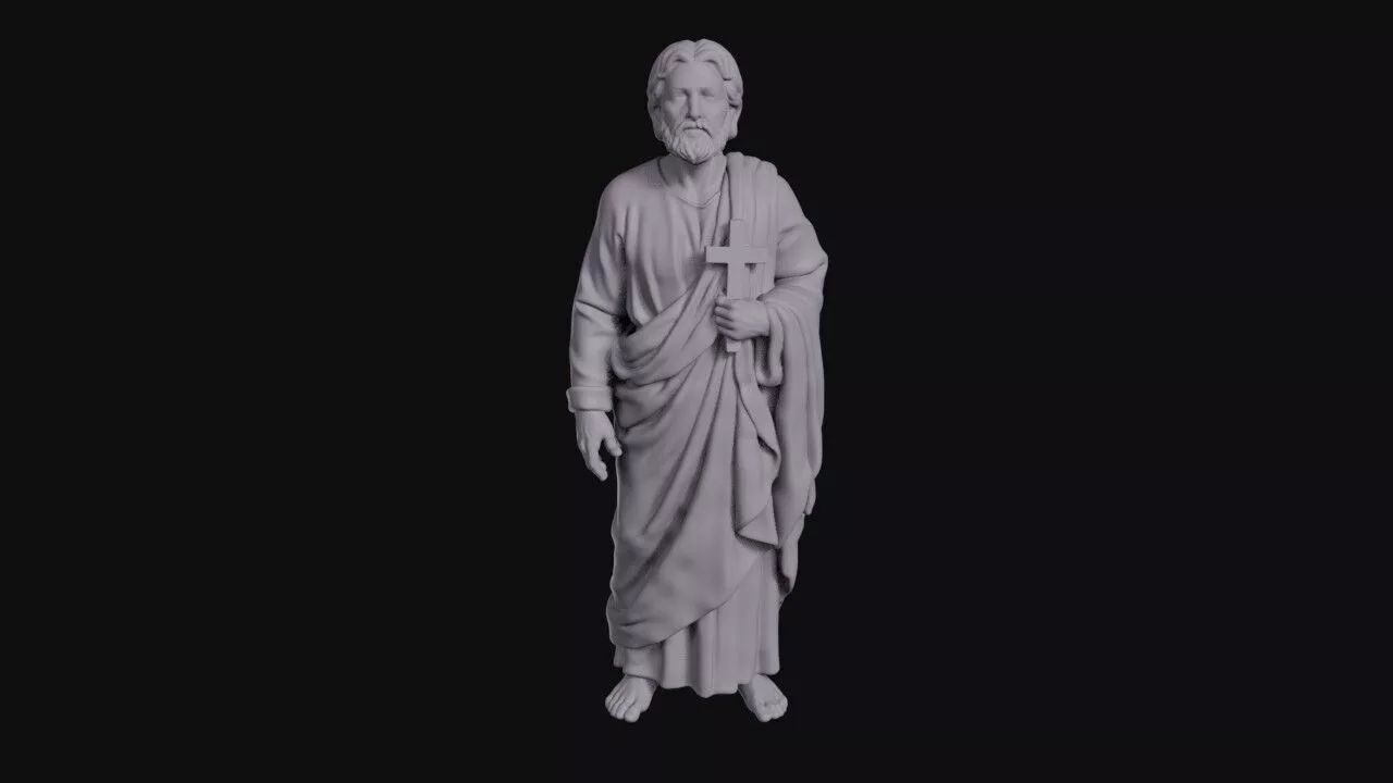 Bearded Saint Gazing Upward Holding A Cross 3D print model