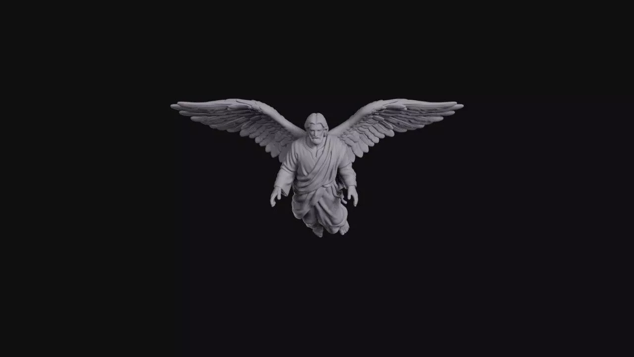 Flying Bearded Archangel With Vast Spread Wings 3D print model
