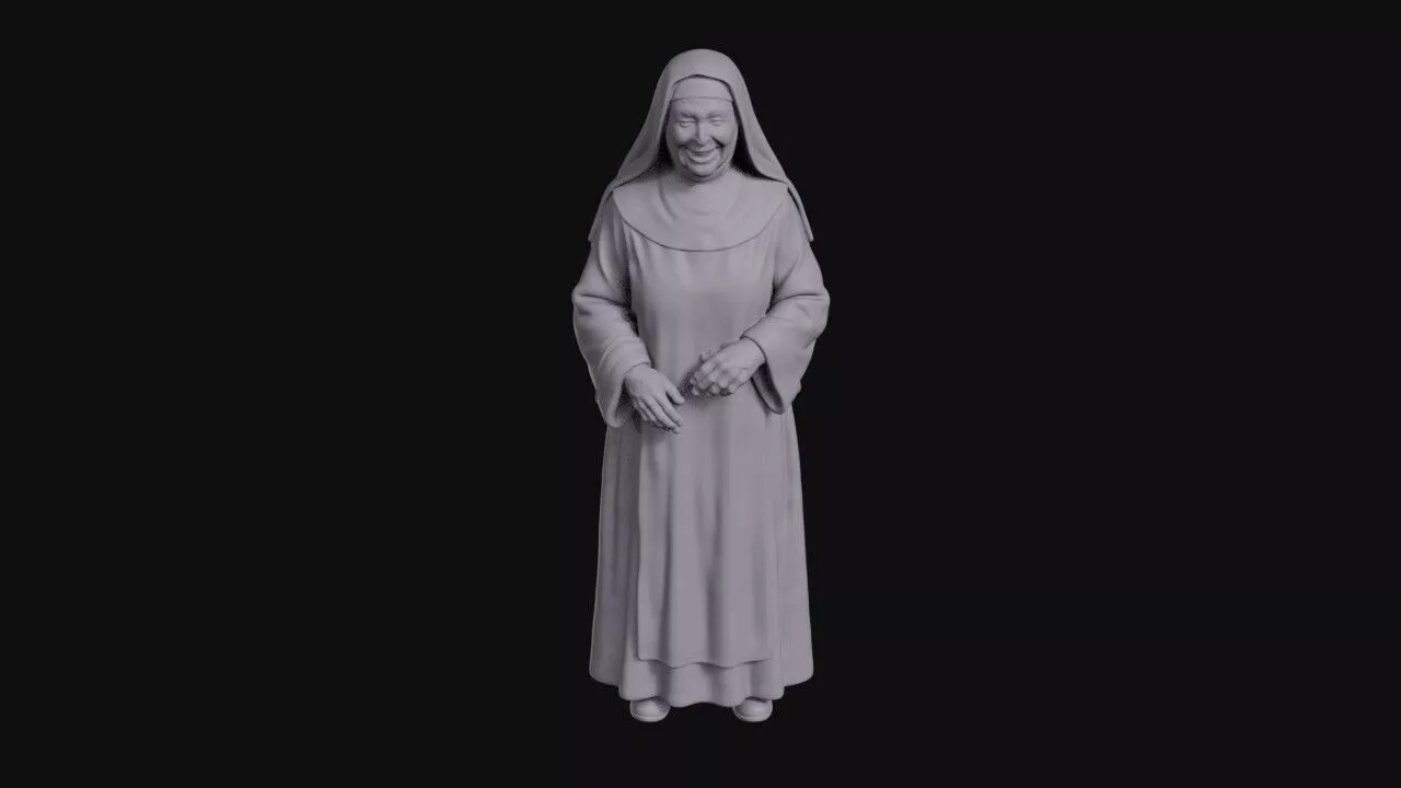 Laughing Elderly Nun Standing In Long Habit 3D print model