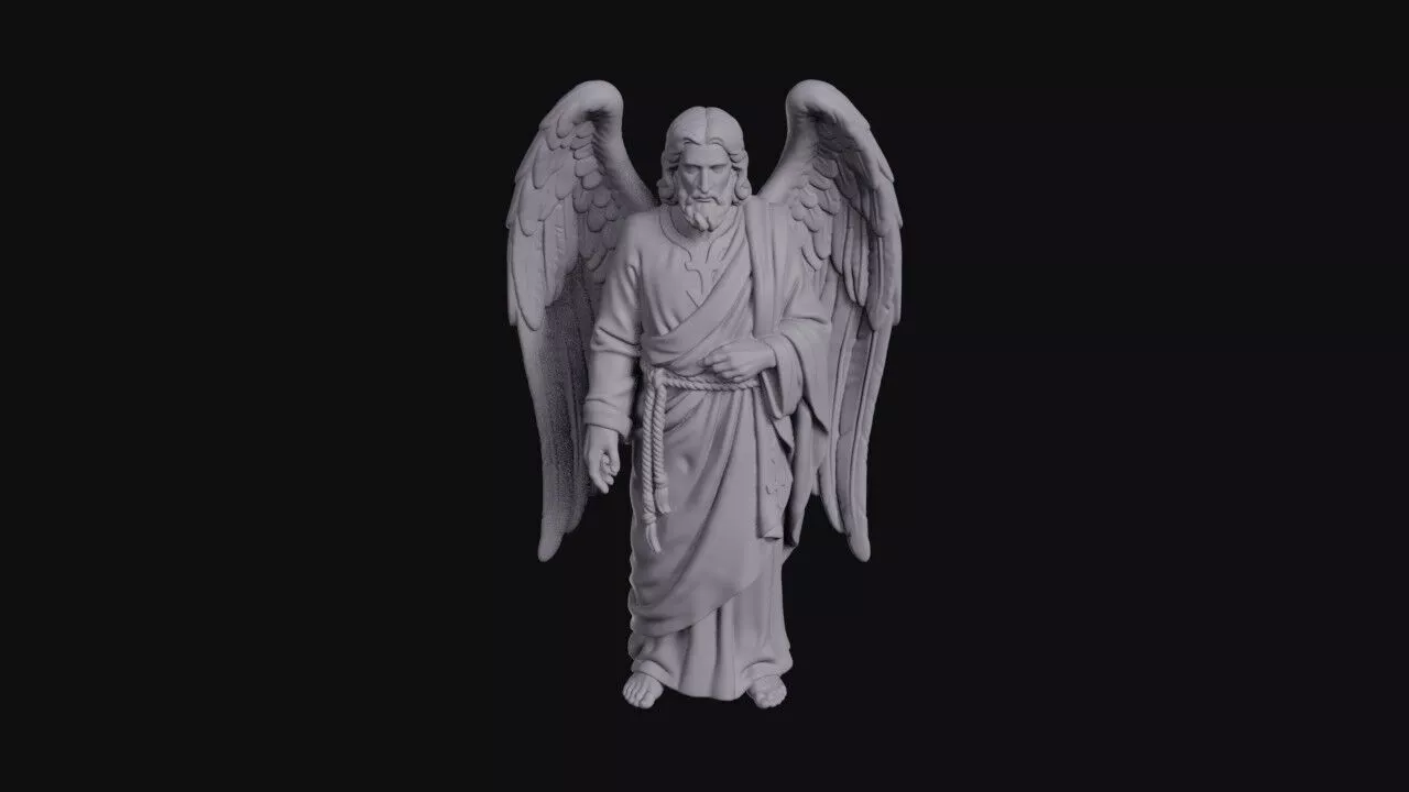 Bearded Winged Angel In Robe With Rope Belt 3D print model