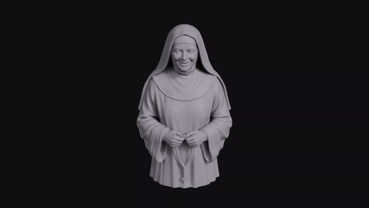 Smiling Nun Bust Holding A Rosary 3D print model