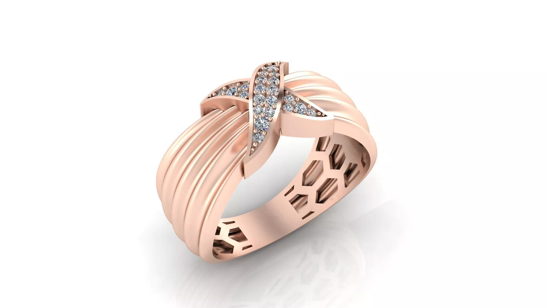 Crossover X Diamond Ring 3D Print Model Ribbed Band Women CAD 3D print model