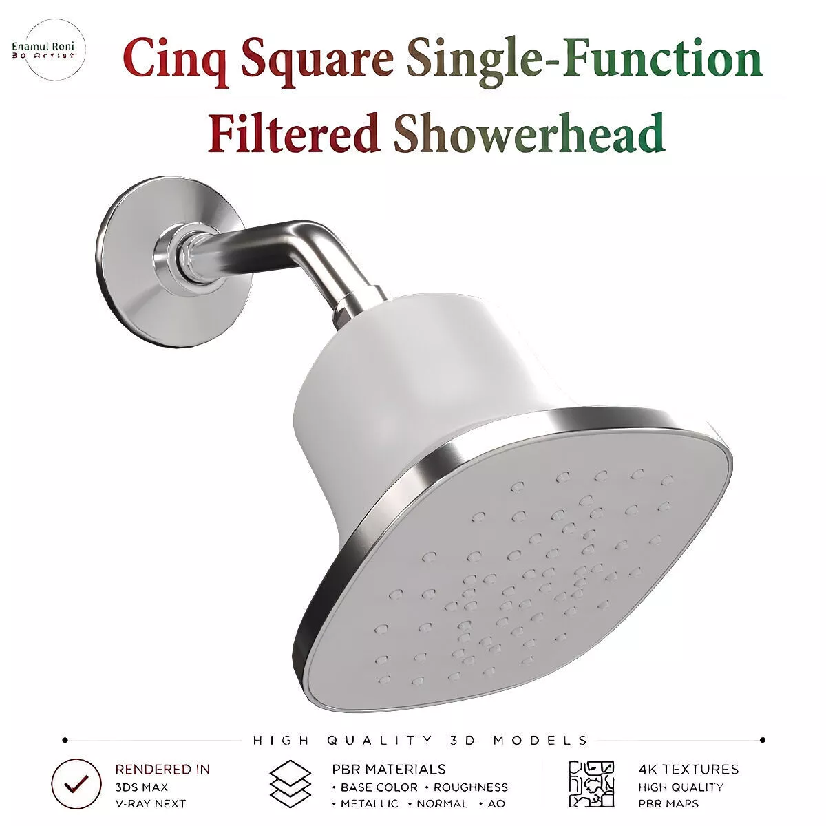 Cinq Square Single-Function Filtered Showerhead 3D model