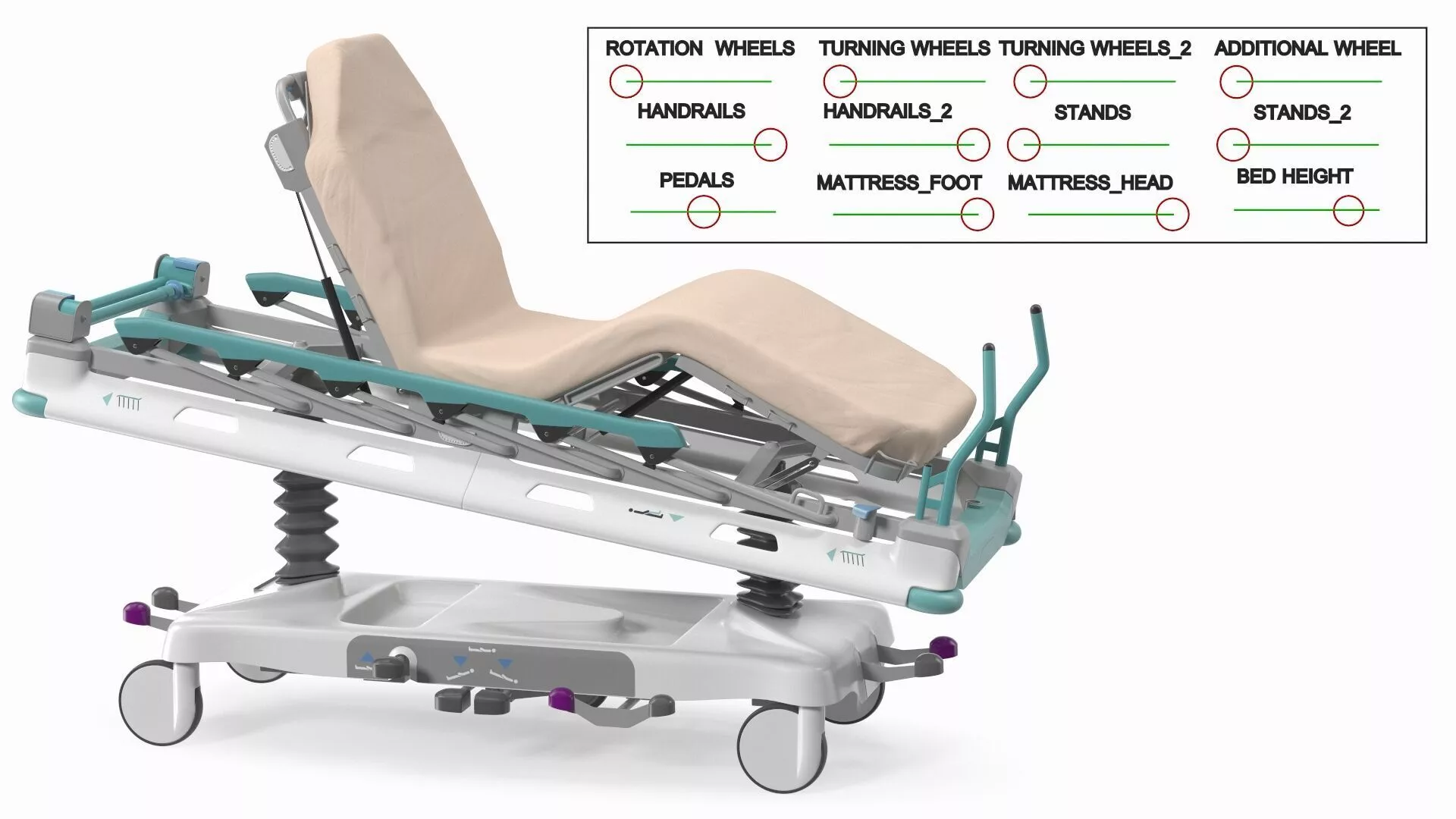 Emergency Transport Bed Rigged 3D model