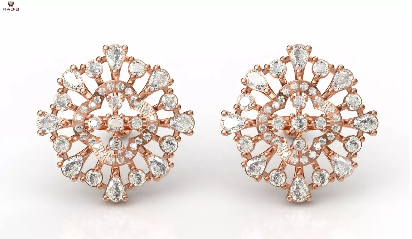 Luxury Diamond Floral Earrings CAD 3D print model