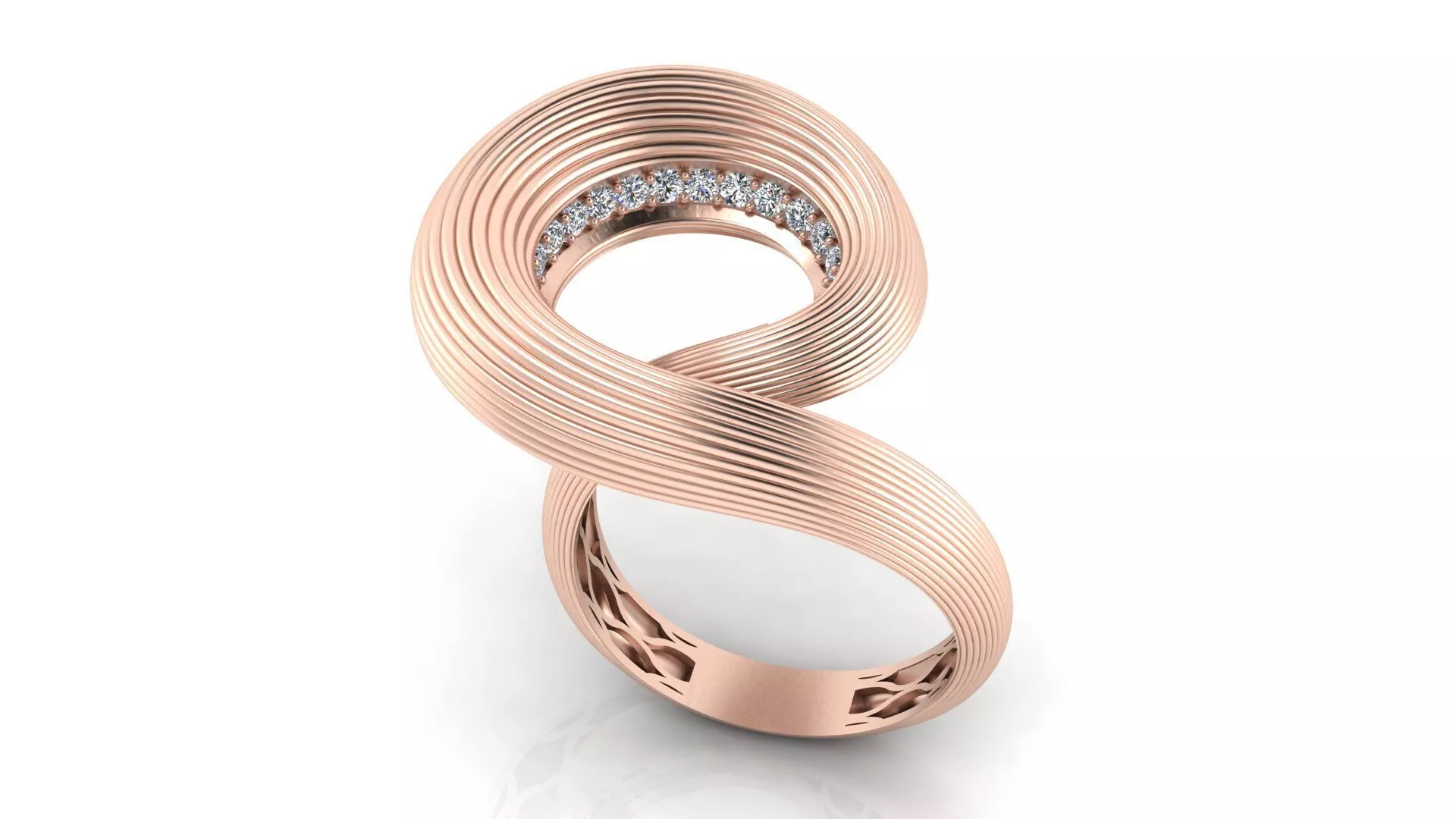 Ribbed Infinity Diamond Ring Print Model Swirl Women Jewelry CAD 3D print model